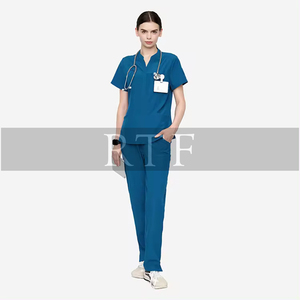Entrega rápida de los hombres antiarrugas cuello en V Top Jogger Scrub Set médico Scrubs uniforme crudo fino ODM Hospital uso impreso técnicas - Product Image 4