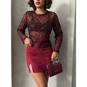Jupe fendue en daim bordeaux pour femme Topshow - Produit en gros - Product Image 2