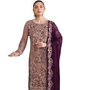 Dhwaja Export New Heavy Georgette Traje paquistaní para mujer Bordado Secuencia Trabajo Palazzo Semicosido para venta en línea En stock - Product Image 1