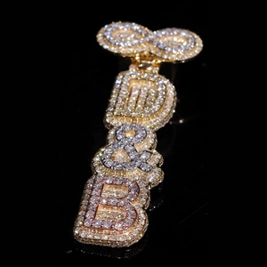 Helloice Infinity clasp เย็นสองชั้นแนวตั้งสามสีที่กำหนดเองตัวอักษร D จี้เพชรสีขาวชุบทองฮิปฮอป - Product Image 2