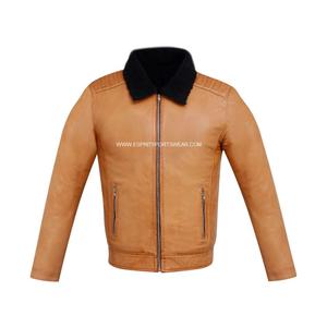 High Street 100% Genuine <b>Leather</b> Jacket Slim Fit Sherpa Lining Zipper Closure Turndown Collar Breathable Winter <b>Fur</b> Jacket - Product Image 2