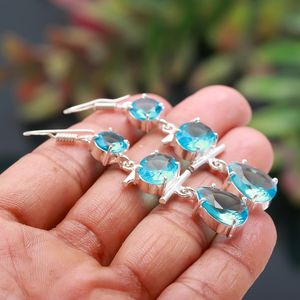 Faceted London <b>Blue</b> <b>Topaz</b> <b>Earring</b> 925 Sterling Silver <b>Blue</b> Gemstone Handmade Solitaire Jewelry Gift - Product Image 5