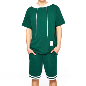 Ensemble sweats à capuche et short d'entraînement respirant 100 coton hommes Pakistan vêtements de sport Logo personnalisé tenue deux pièces - Product Image 5