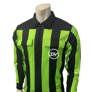 SHH, ropa deportiva personalizada, camiseta de fútbol de manga larga, verde fluorescente, rayas negras, 100%, malla de gestión de rendimiento transpirable - Product Image 1