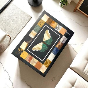 Black Marble Coffee Table with Floral Marquetry Handmade Gemstone Inlay Design <b>Top</b> for Living Room Decors - Product Image 1