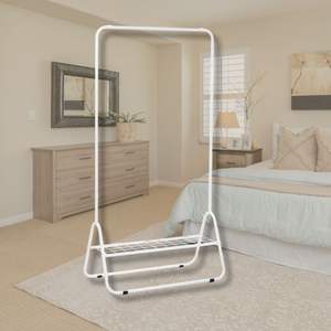 Tendedero de pie minimalista, con solución fácil instalación de almacenamiento inferior, organizador de ropa de armario - Product Image 1