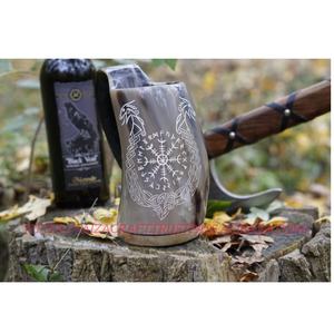 Taza de cuerno vikingo diseño tallado jarra de percolador altamente acabada - Product Image 1