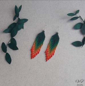 ต่างหูขอบลูกปัดสไตล์โบโฮพื้นเมืองต่างหูลูกปัดขนนกขนนก - Product Image 2