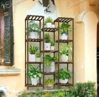 Support mural à 3 niveaux en bambou pour plantes, étagère suspendue pour fleurs, organisateur de rangement écologique intérieur/extérieur pour balcon et salon
