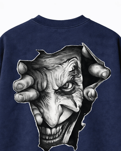 Sweat-shirt bleu marine pour hommes, pull à manches longues avec illustration de visage d'horreur sombre, streetwear audacieux - Product Image 5