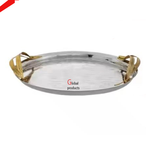 Plateau de service en métal fini argent de forme ovale en relief pour restaurant et bar d'hôtel - Product Image 4