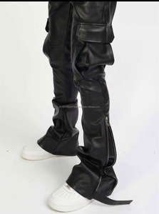 Pantalones de hombre nuevos de piel sintética con corte acampanado y estilo hip hop para motocicleta, de cintura media, informales - Product Image 3