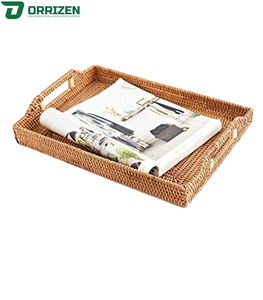Plateau en rotin et bambou de qualité supérieure, plateau décoratif en bois, beau, fonctionnel et durable pour la décoration de la maison, de la cuisine et de la table basse - Product Image 1
