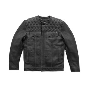 Chaqueta de Motociclista de Cuero Genuino Negro para Hombre, Cuello Alto, Acolchada, con Cremallera en el Hombro, Estilo Moto Biker - Product Image 3