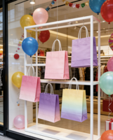 Sacs cadeaux en papier kraft artisanal de couleur arc-en-ciel, personnalisés, populaires, en gros, avec poignées, imprimés en typographie pour le shopping domestique