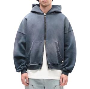 Personalizado 100% algodón Streetwear pulóver con capucha Oversize Boxy Puff Zip DTG bordado recortado diseño francés holgado invierno ácido lavado - Product Image 1