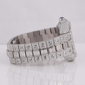 Montre cloutée à diamants cultivés en laboratoire avec deux pierres au design unique Hip Hop en acier inoxydable rond et taille baguette avec clarté VVS - Product Image 5