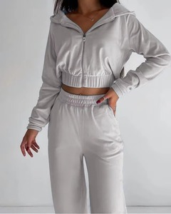Sudadera con capucha y cremallera desgastada con logotipo personalizado, chándales para mujer, conjuntos de joggers, conjunto de pantalones de chándal de dos piezas para mujer, conjunto de chándal para mujer - Product Image 3