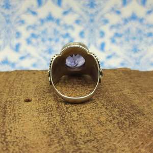 Everyday Unique Bohemian 025 Fine Sterling Silver Designer <b>Ring</b> Faceted Amethyst Stone <b>Thick</b> Band Diamond Inlay for Weddings - Product Image 4