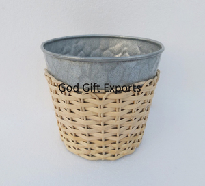 Cesta de flores de ratán, cesta de mimbre hecha a mano con forro de metal y ASA, cesta de almacenamiento tejida para decoración de boda en casa - Product Image 2