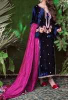 Gaun Salwar Kameez Pakistan yang Elegan, Gaun Beludru Berkualitas Premium dengan Hiasan Manik-manik Cantik Buatan Tangan