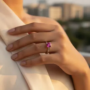 Anillo de Compromiso Romántico de Plata 925 con Baño de Rodio y Piedra Natural de Corte Esmeralda y Princesa Platino para Mujer - Product Image 3