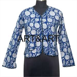 Chaqueta Casual Acolchada con Cuello en V para Mujer, Estampado Floral Digital, Tejido de Algodón de Punto, Mangas Largas, Corta, Botones Vintage, Algodón - Product Image 2