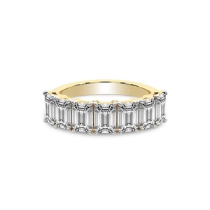 Bague large à sept pierres taille émeraude en diamant de laboratoire 1,00 ct Tw, or massif 14K, couleur FG, clarté VS, 7 diamants, large bande de présence - Product Image 1