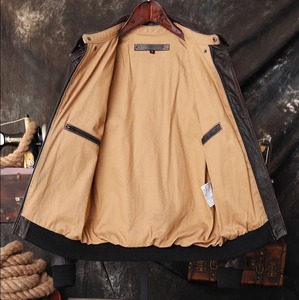 Veste en cuir véritable pour homme, chaude, 100% cuir de vache, marron foncé, vestes de moto en cuir de vache pour homme - Product Image 4