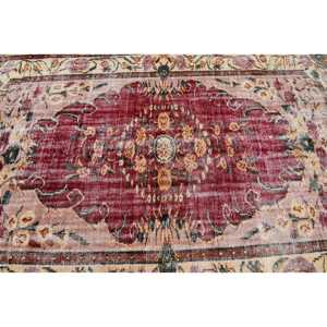 Grand tapis turc 5,9x8,8 pieds, tapis en laine rouge à pois vintage - Product Image 5