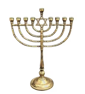 แบบดั้งเดิม judaica Hanukkah menorah ที่ใส่เทียนชุบโลหะสง่างามเชิงเทียนเก้าสาขาโดยการตกแต่ง impex - Product Image 3