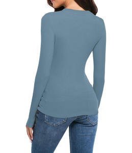 Vente en gros de chemises à manches longues casual high street pour femmes avec logo personnalisé chemises à manches longues surdimensionnées en coton - Product Image 2