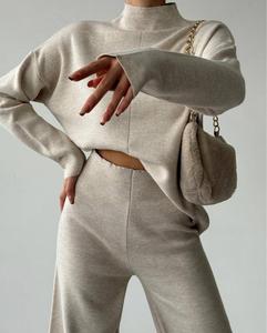 Femmes 2024 automne et hiver nouveau Pop chaud à manches longues pull décontracté ample tricoté haut pantalon pull ensemble - Product Image 3