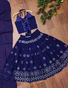 Shoryam Fashion Girls Party & Diwali Sequin Floor-Length Lehenga Choli Outfit; Elegant Dark Blue Kids Indian Ceremonies - Product Image 4