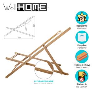 WELL HOME Lettino Prendisole Sunset 149x58x4 cm Senza Braccioli e Tela Non Verniciata - Product Image 2