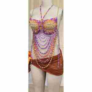 Traje de Danza del Vientre con Sujetador Acolchado Estilo Árabe con Cuentas, Ropa de Danza Multiusos de Alta Calidad para Fiestas y Festivales - Product Image 6