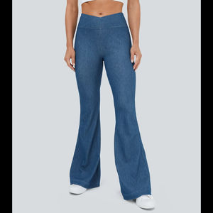 Pantalones de Pierna Ancha de Cintura Media, de Lona 100% Algodón, Transpirables, Ecológicos, con Botones, para Mujer, Otoño - Product Image 3