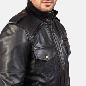 <b>Thin</b> Coated Windproof Pakistan Made Top-Notch Men's Leather <b>Jacket</b> High Quality Long Stand Collar Customizable Front <b>Waterproof</b> - Product Image 3