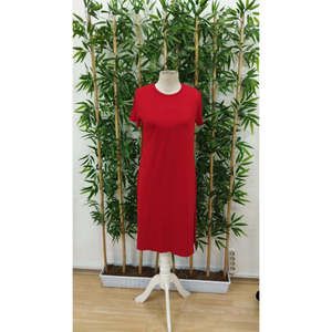 Robe en viscose à manches courtes et coupe ample pour femme avec détail fente, 36180 - Rouge - Product Image 4