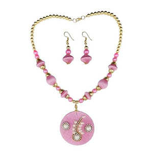 Tip Top Fashions 1110619G Gold Plated <b>Pink</b> Thread Necklace <b>Set</b> with Austrian Stone Fashion Jewelry - Product Image 1