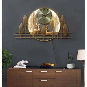 Horloge murale en métal à face unique Golden Deer Design montres murales analogiques décoratives pour la décoration de la maison Logo personnalisé pour mariage - Product Image 1
