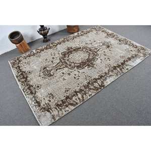 Alfombra turca Vintage, área grande, 5,3x7,6 pies, rectángulo, patrón de retazos abstracto, látex de lana marrón y Beige para decoración de habitación de pasillo - Product Image 2