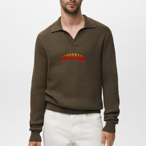 Suéter de Punto con Cuello en V y Solapa, Ropa Casual de Otoño e Invierno, Suéter Liso de Manga Larga para Hombre - Product Image 1