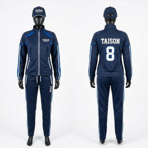 Ensemble de survêtement d'entraînement de rugby pour femmes en polaire poly premium 280 GSM bleu marine avec motifs imprimés à chaud personnalisés - Product Image 1