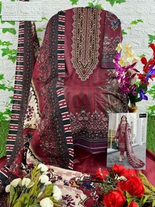 Nuevo estampado de algodón pakistaní con parche bordado con traje de sifón plateado para la venta en línea - Product Image 4