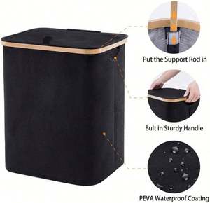 Bamboo Laundry Basket with Lid Hampers Handles Foldable <b>Toy</b> Storage <b>Box</b> Laundry Basket - Product Image 3