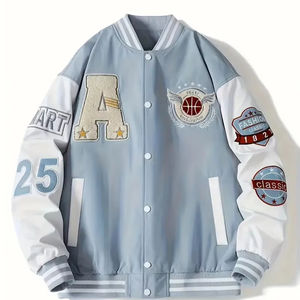 Equipo de béisbol de la escuela secundaria Chaquetas de lona personalizadas con letras para niños Stand Collar Number Stitch High Street Style Precio al por mayor - Product Image 1