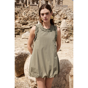 GRIMELANGE NIHU Women's 100% Cotton Poplin Mini <b>Dress</b> with Ruffled Collar and <b>Elastic</b> Skirt - Product Image 2