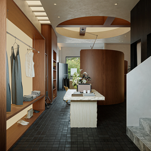 Comptoir de vêtements en bois personnalisé <span class=keywords><strong>chic</strong></span>, moderne et minimaliste magasin de vêtements <span class=keywords><strong>chic</strong></span> meubles éclairage LED pour parfumerie présentoir - Product Image 2