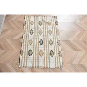Tapis Kilim turc vintage 2x3 pieds, petit tapis en laine blanc de style sud-ouest - Product Image 1